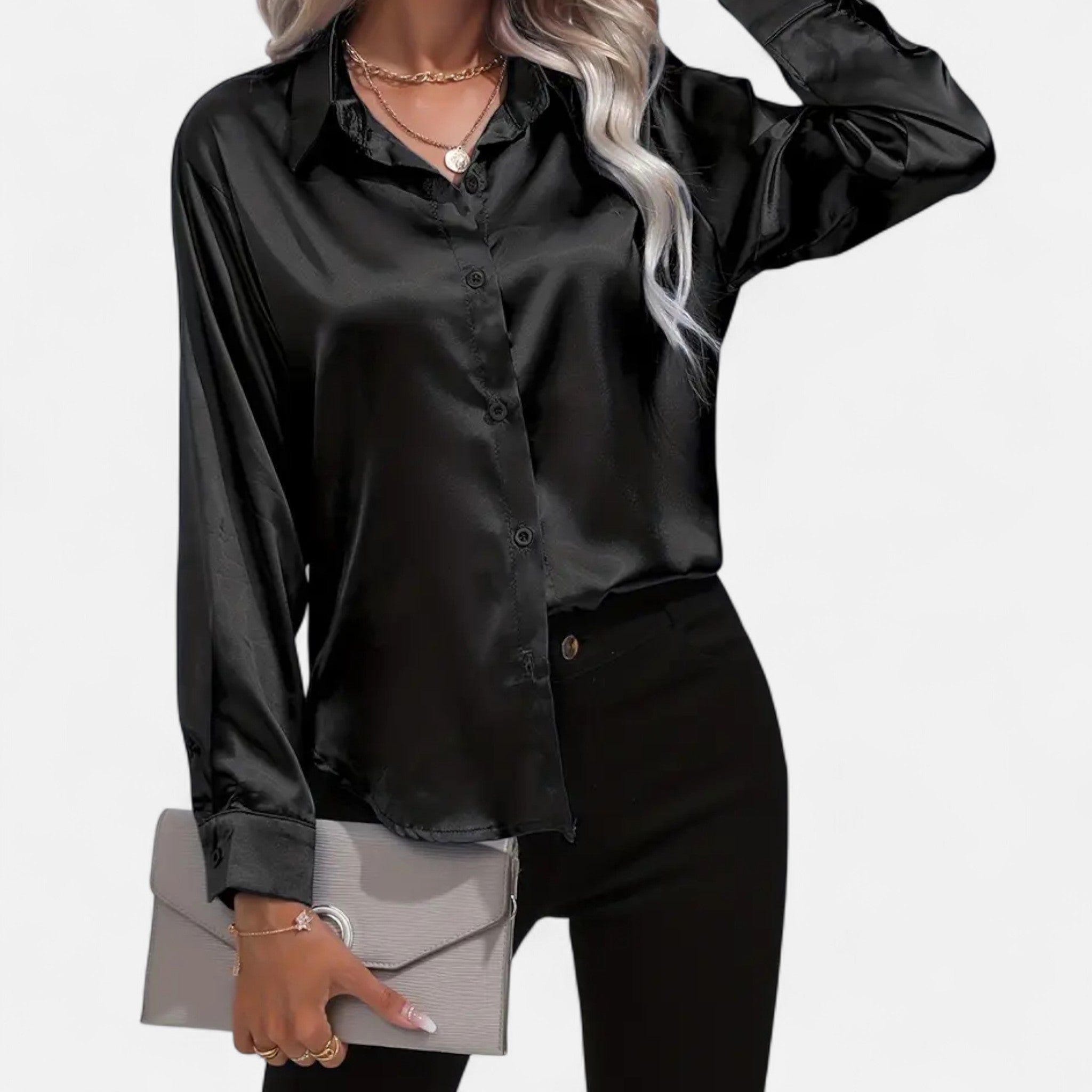 Anvoire | Women’s Satin Notched Collar Shirt