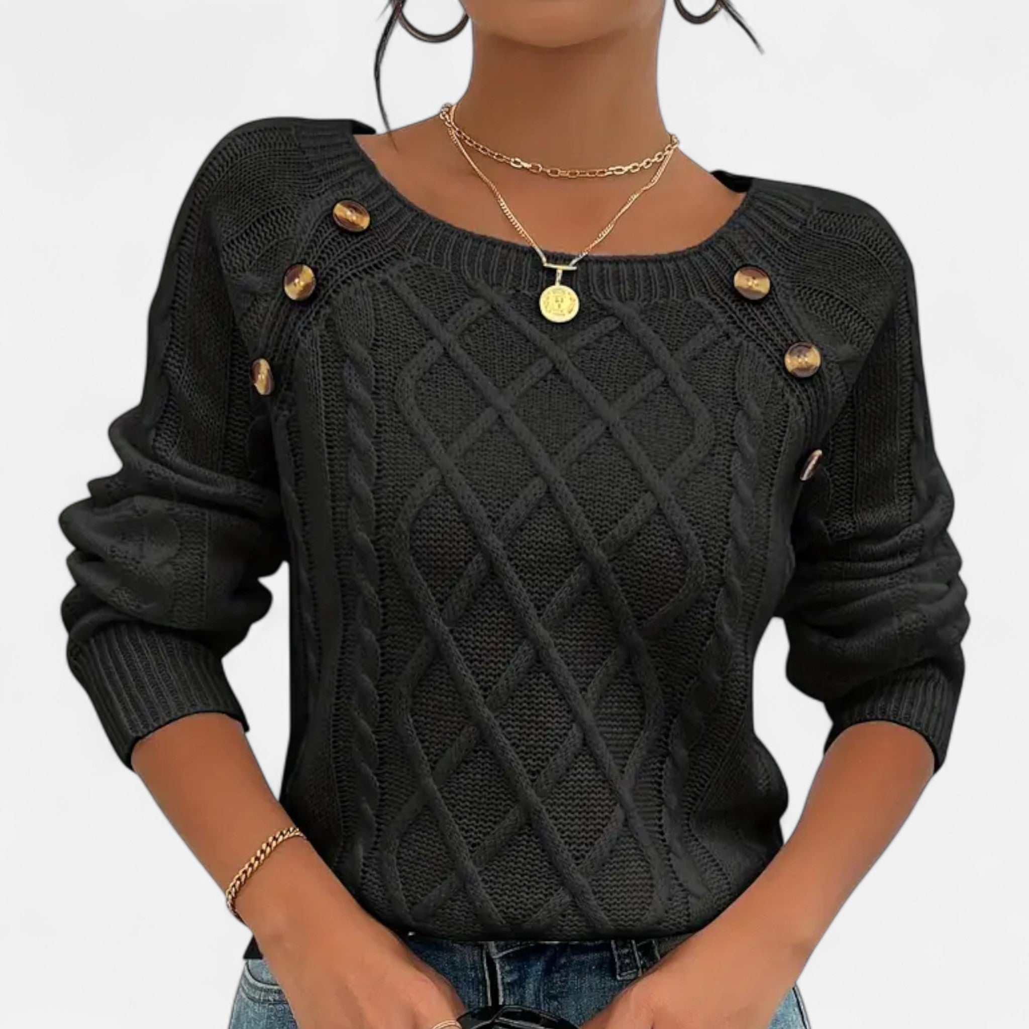 Anvoire | Women’s Square Neck Cable Knit Sweater