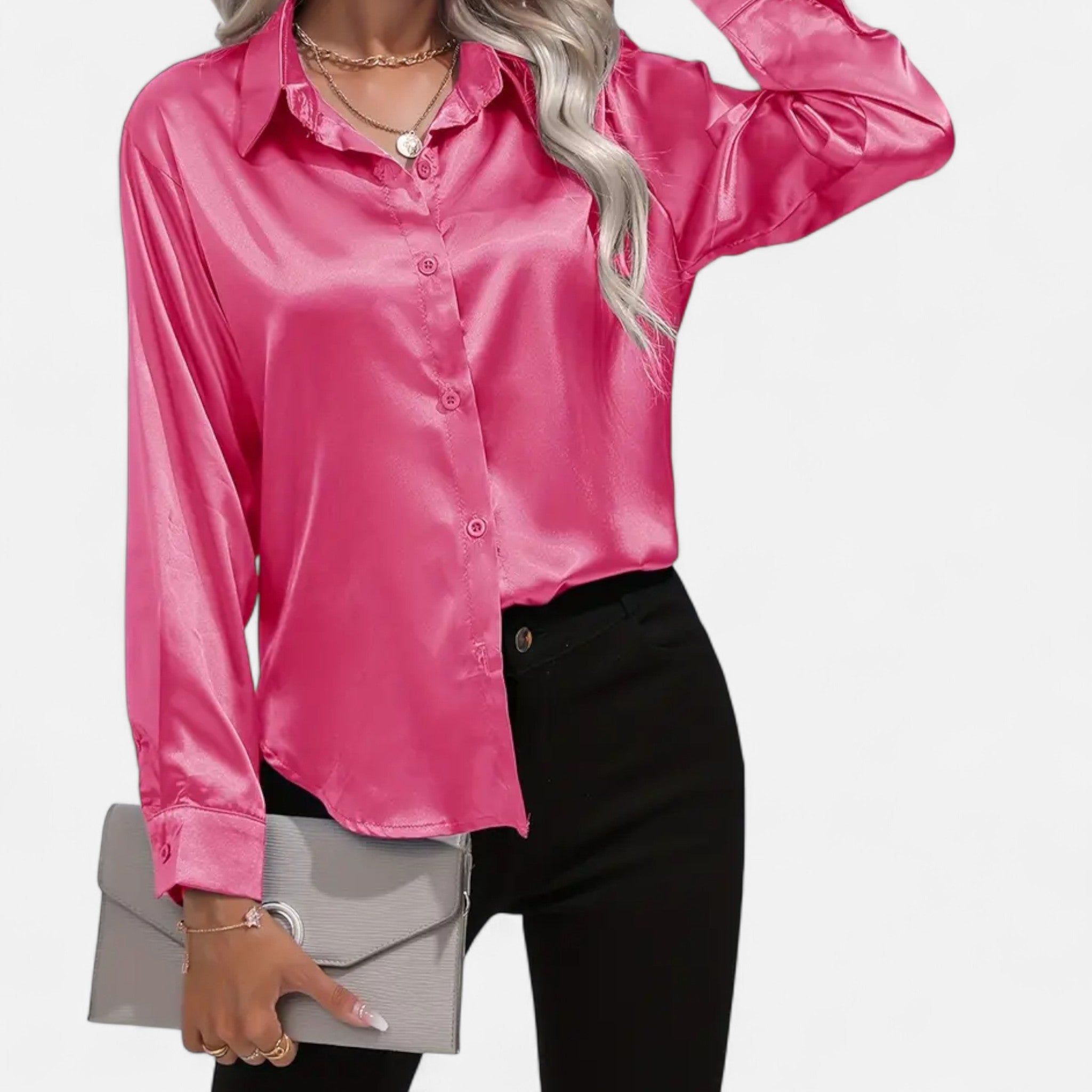 Anvoire | Women’s Satin Notched Collar Shirt
