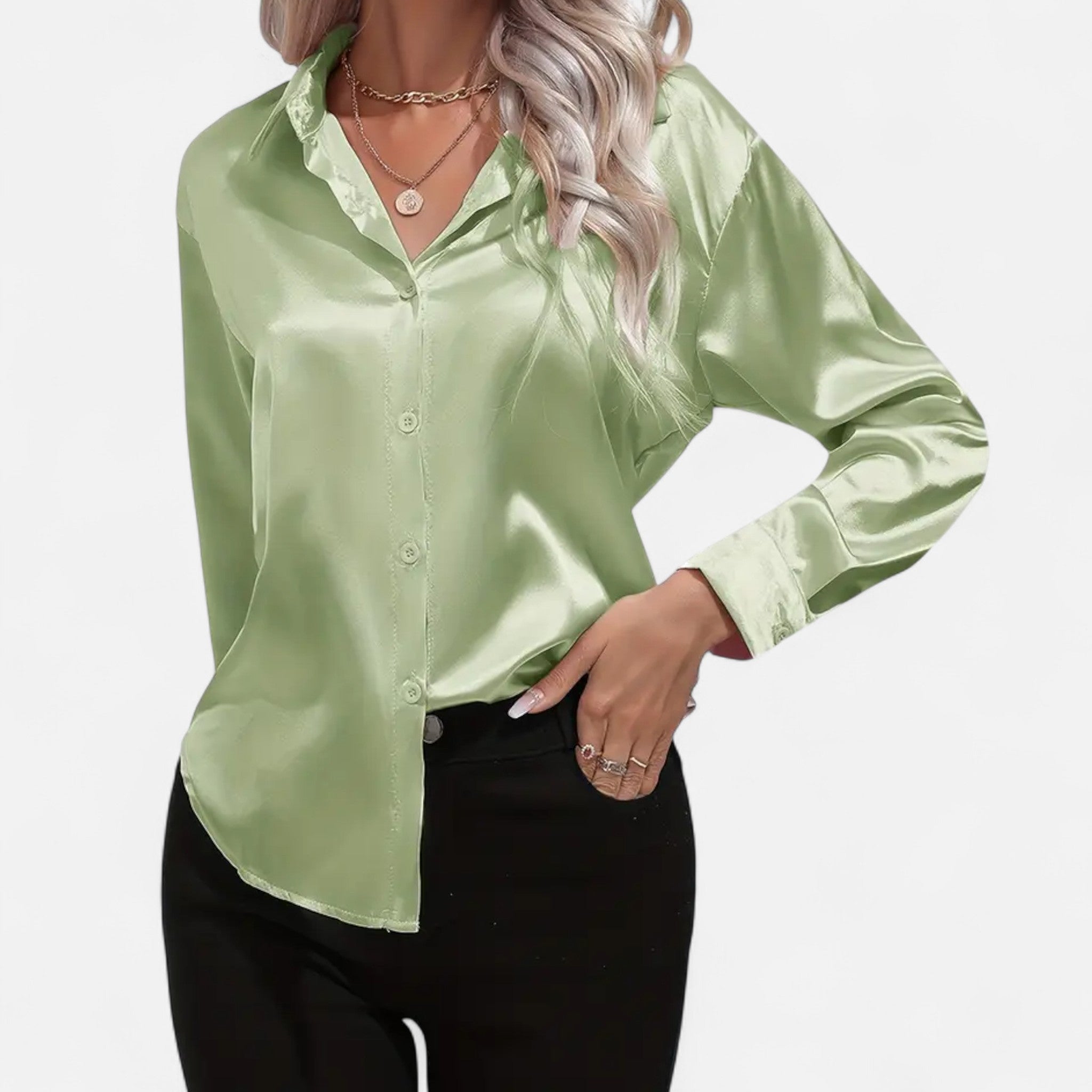 Anvoire | Women’s Satin Notched Collar Shirt