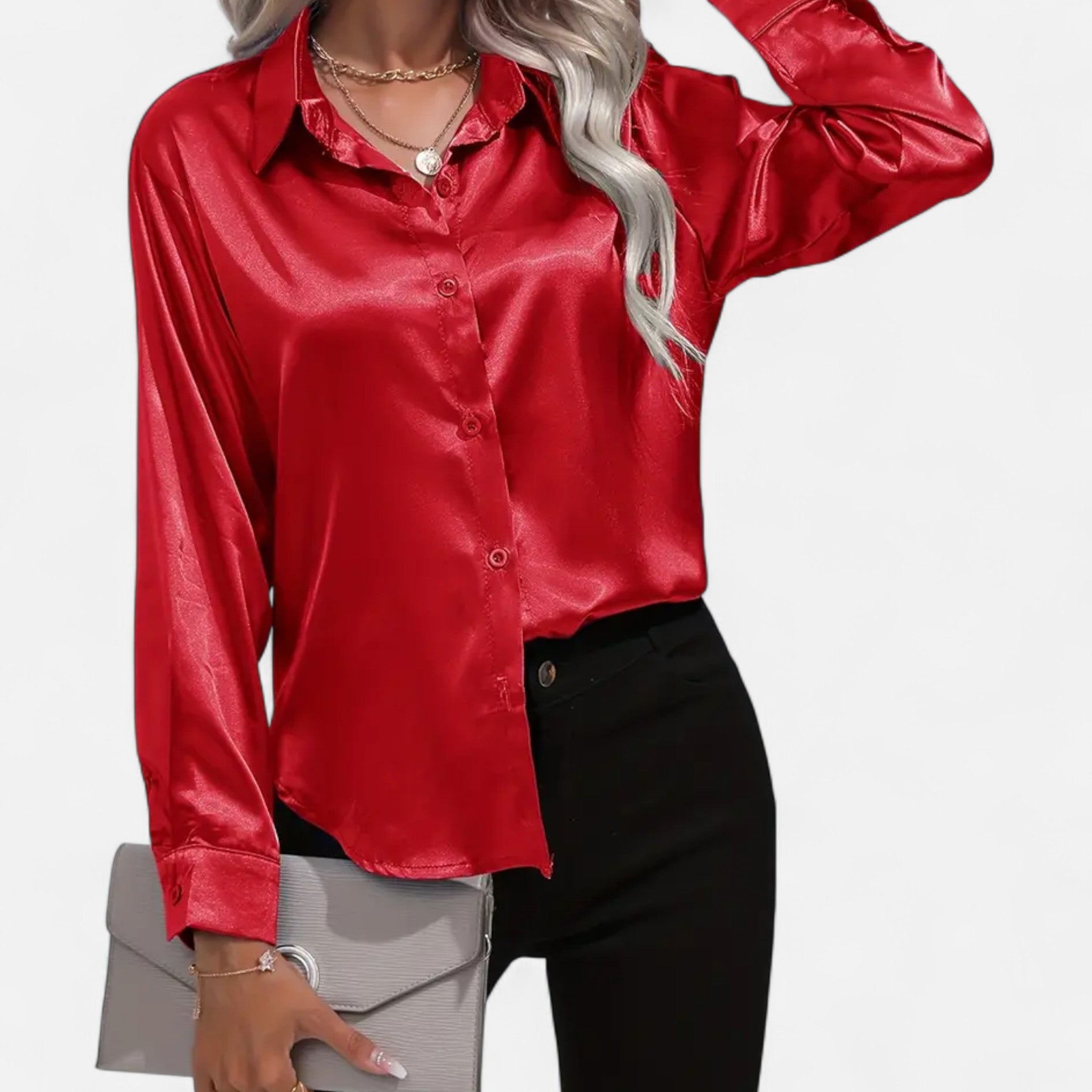 Anvoire | Women’s Satin Notched Collar Shirt