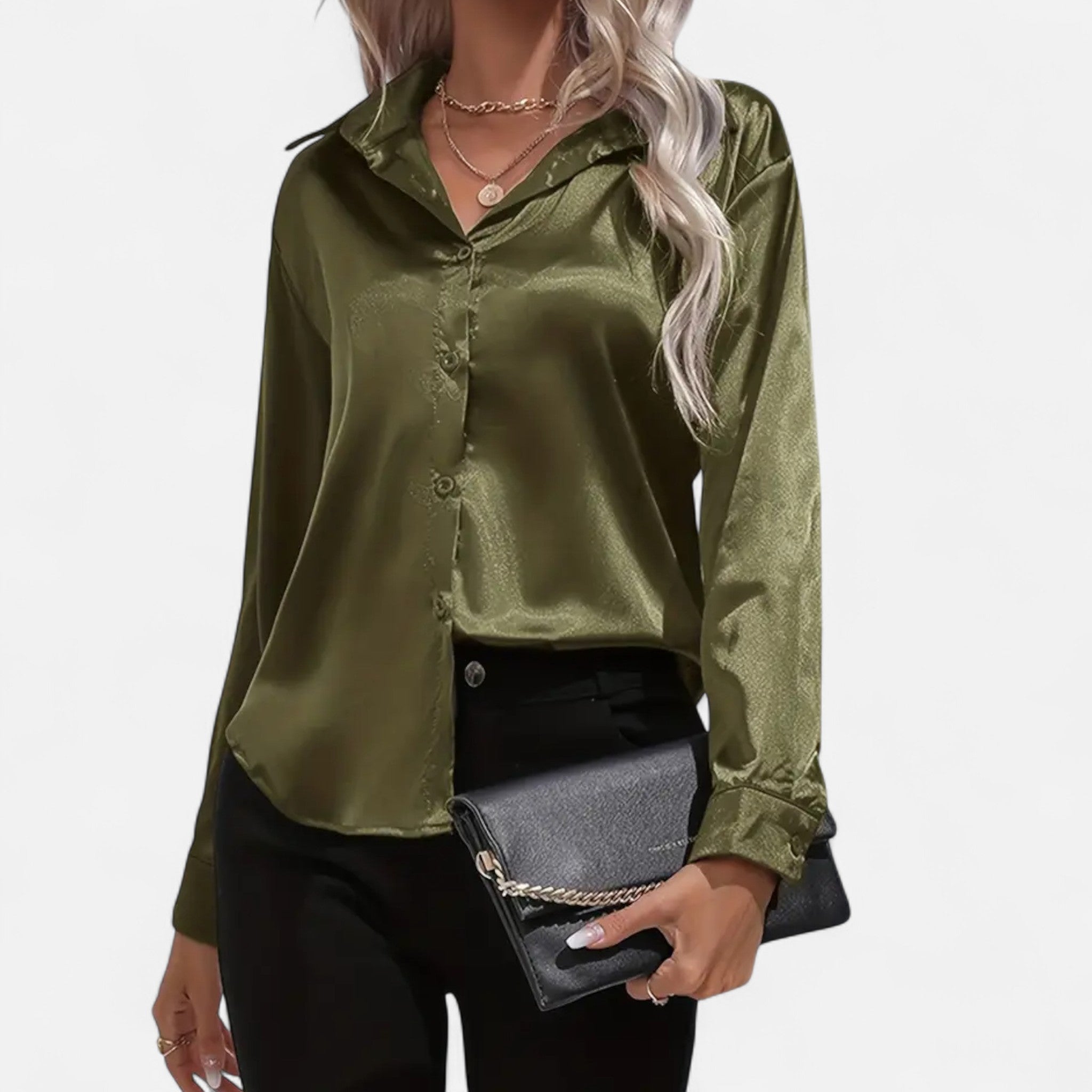 Anvoire | Women’s Satin Notched Collar Shirt