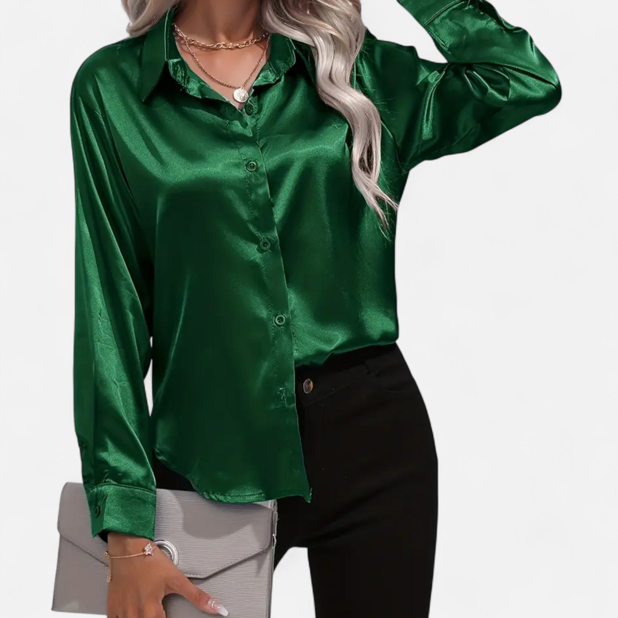 Anvoire | Women’s Satin Notched Collar Shirt