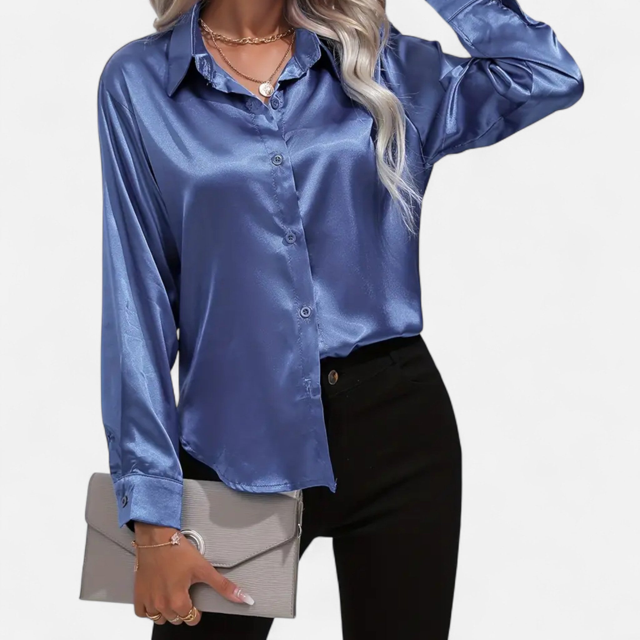 Anvoire | Women’s Satin Notched Collar Shirt