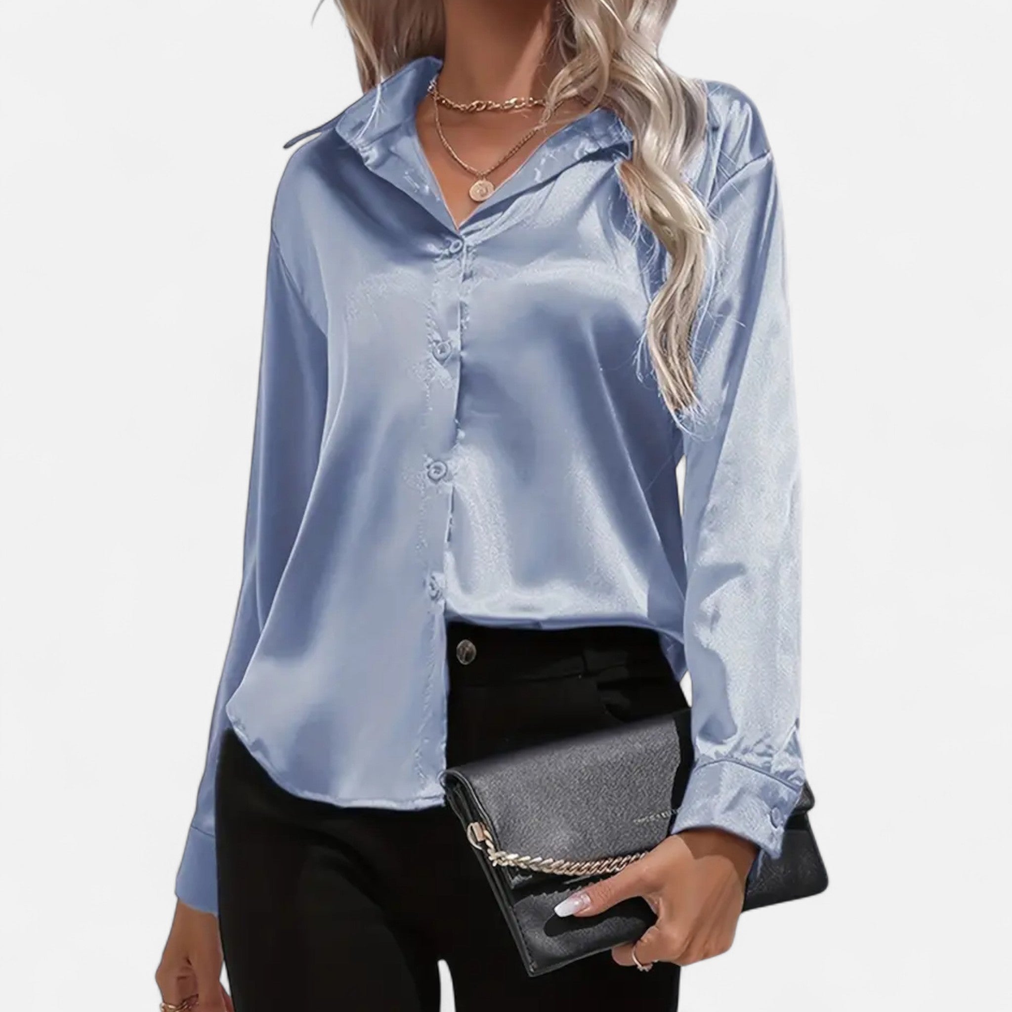 Anvoire | Women’s Satin Notched Collar Shirt