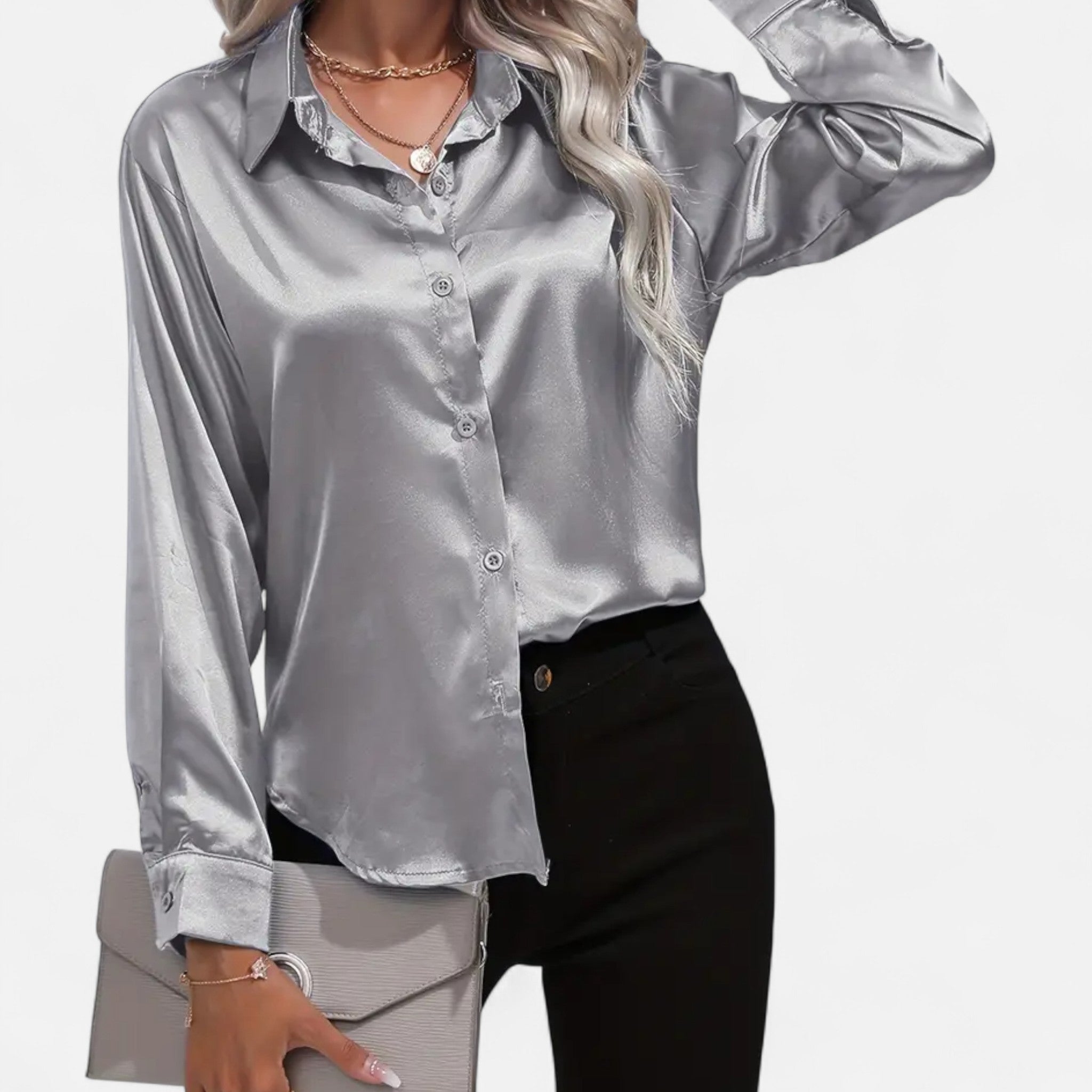 Anvoire | Women’s Satin Notched Collar Shirt