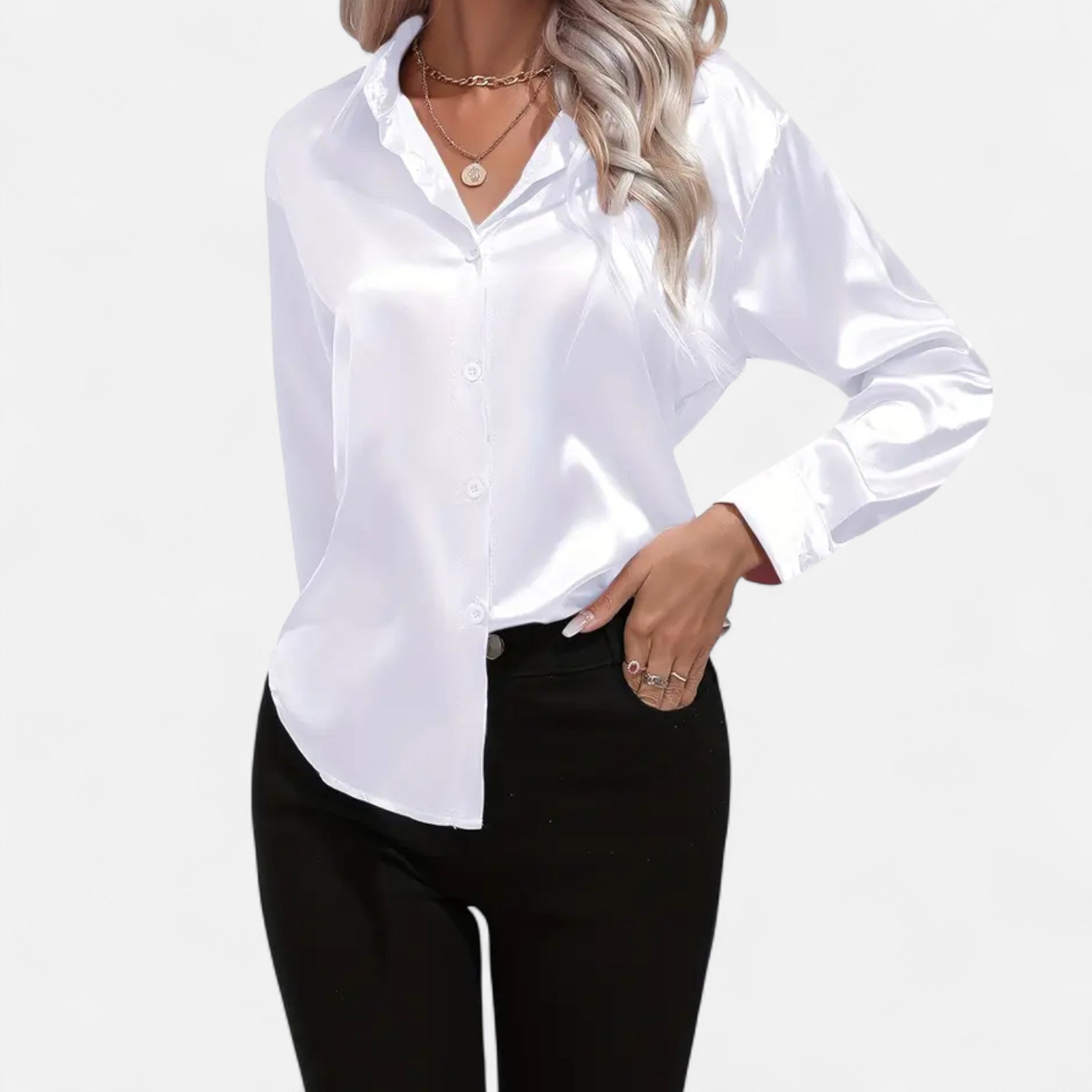 Anvoire | Women’s Satin Notched Collar Shirt