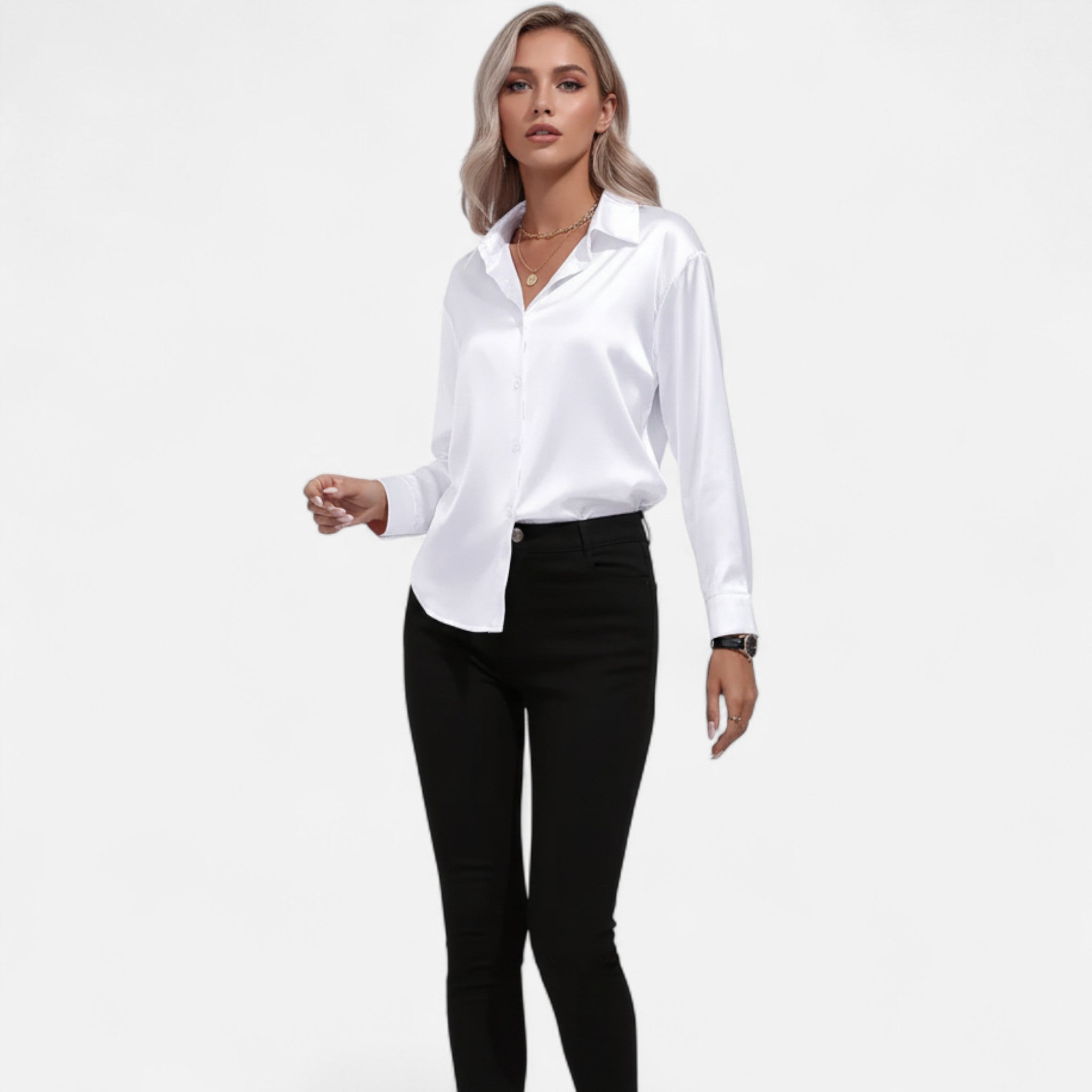 Anvoire | Women’s Satin Notched Collar Shirt