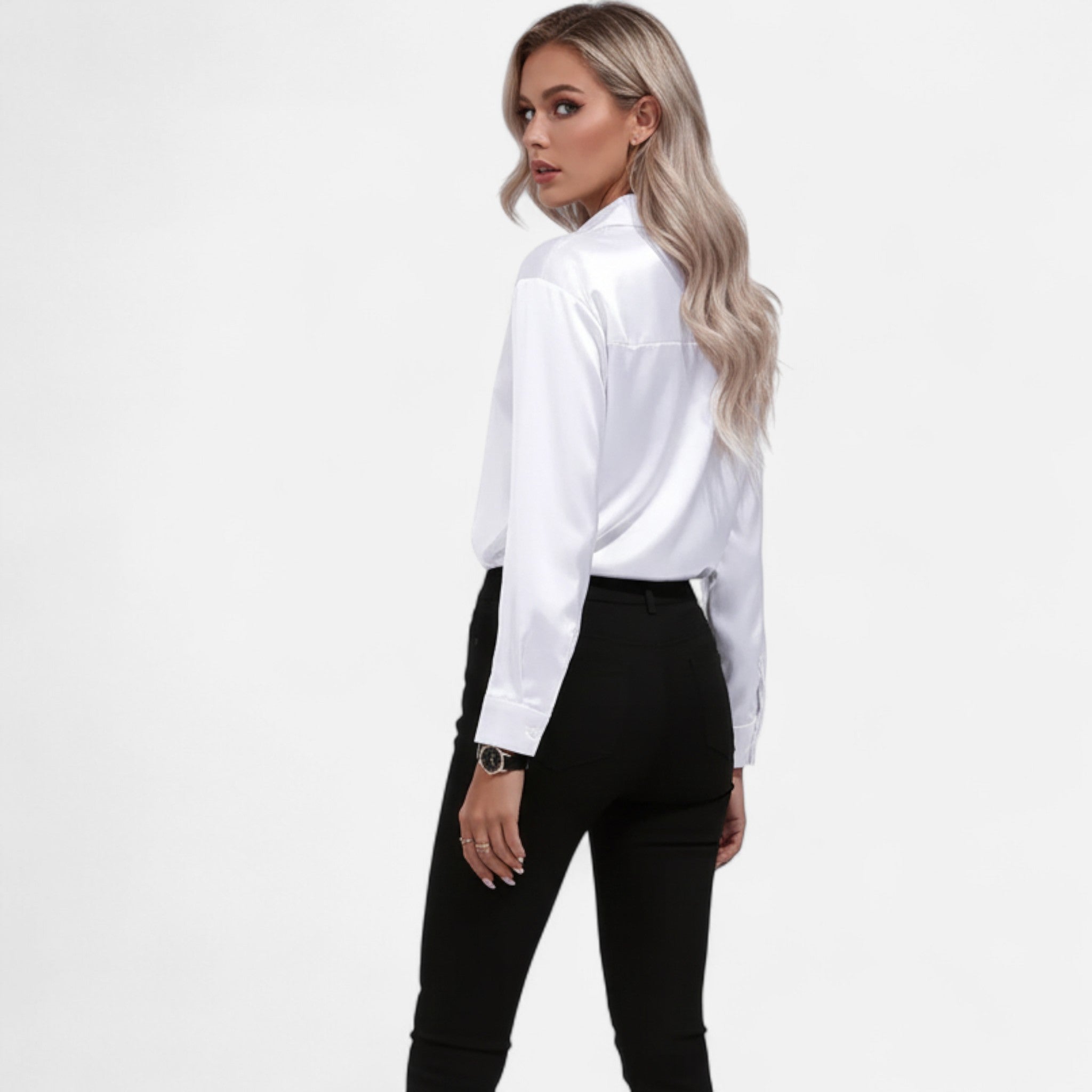 Anvoire | Women’s Satin Notched Collar Shirt