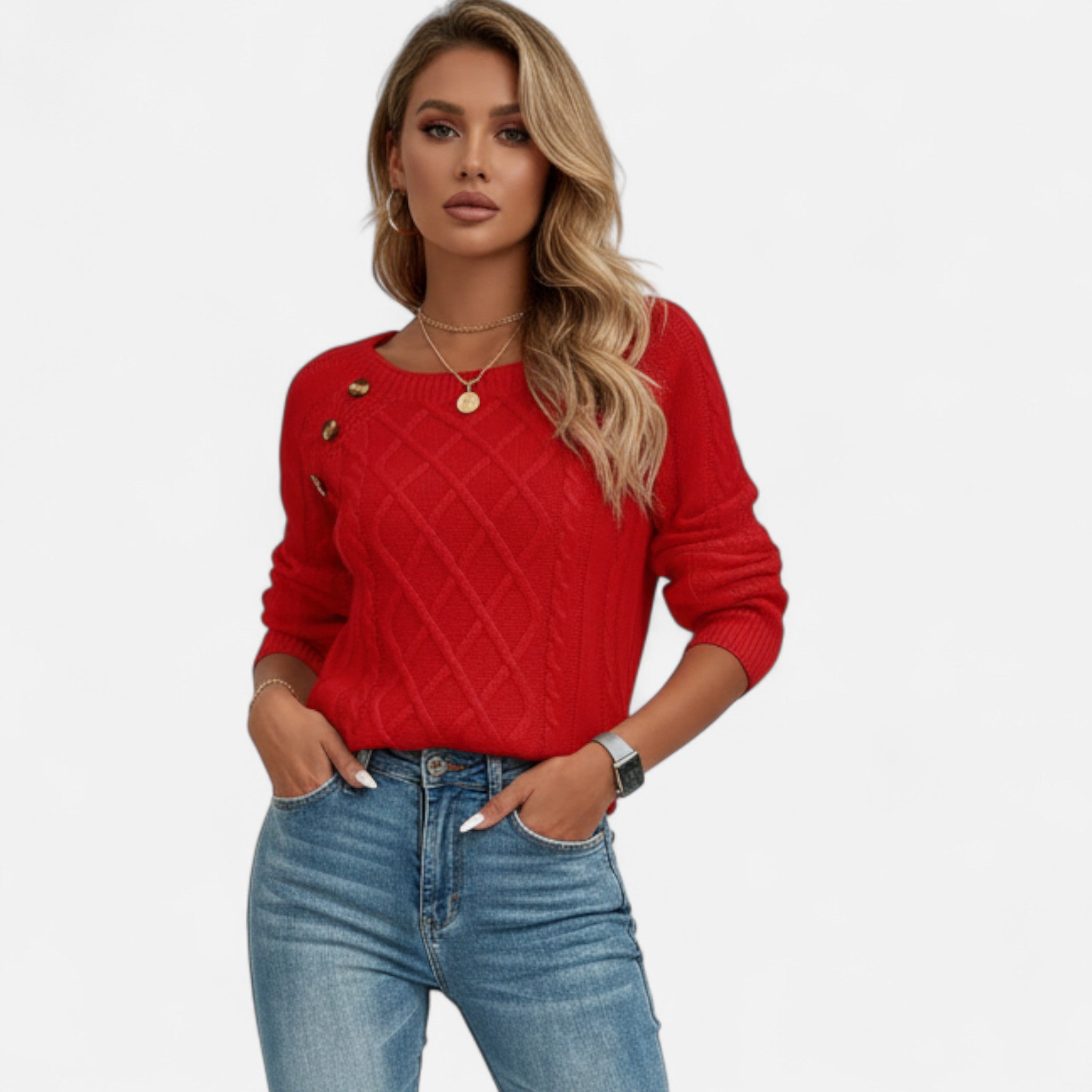 Anvoire | Women’s Square Neck Cable Knit Sweater