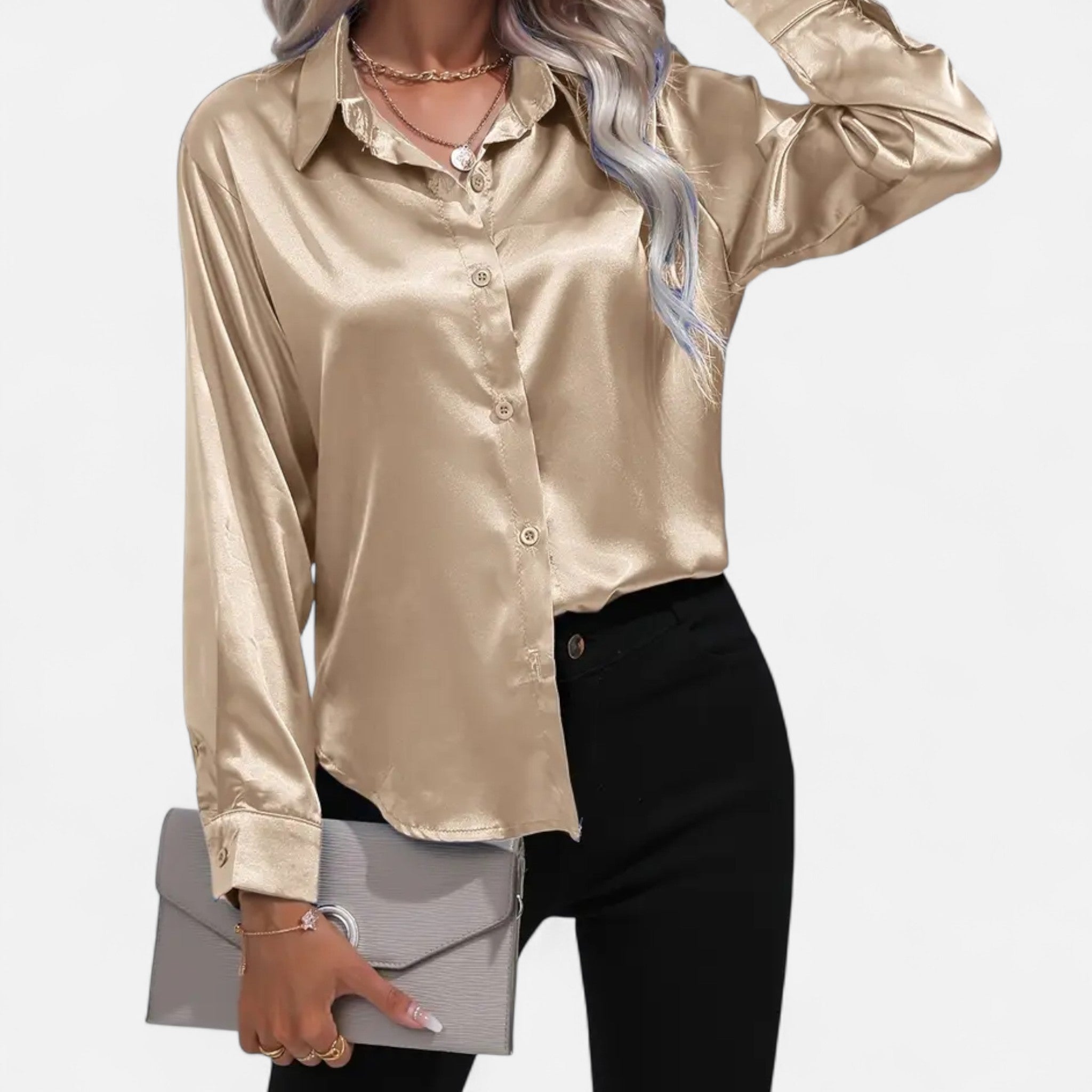 Anvoire | Women’s Satin Notched Collar Shirt