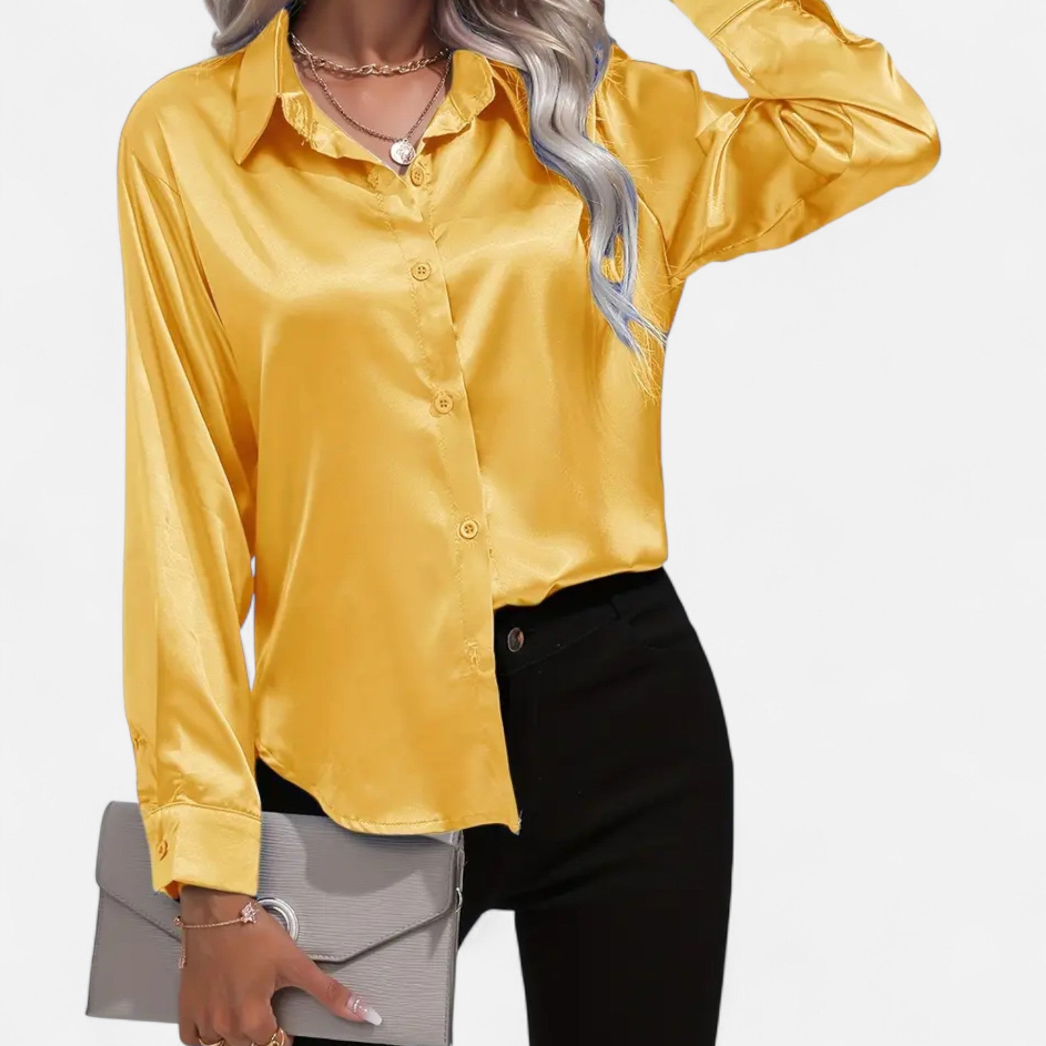 Anvoire | Women’s Satin Notched Collar Shirt